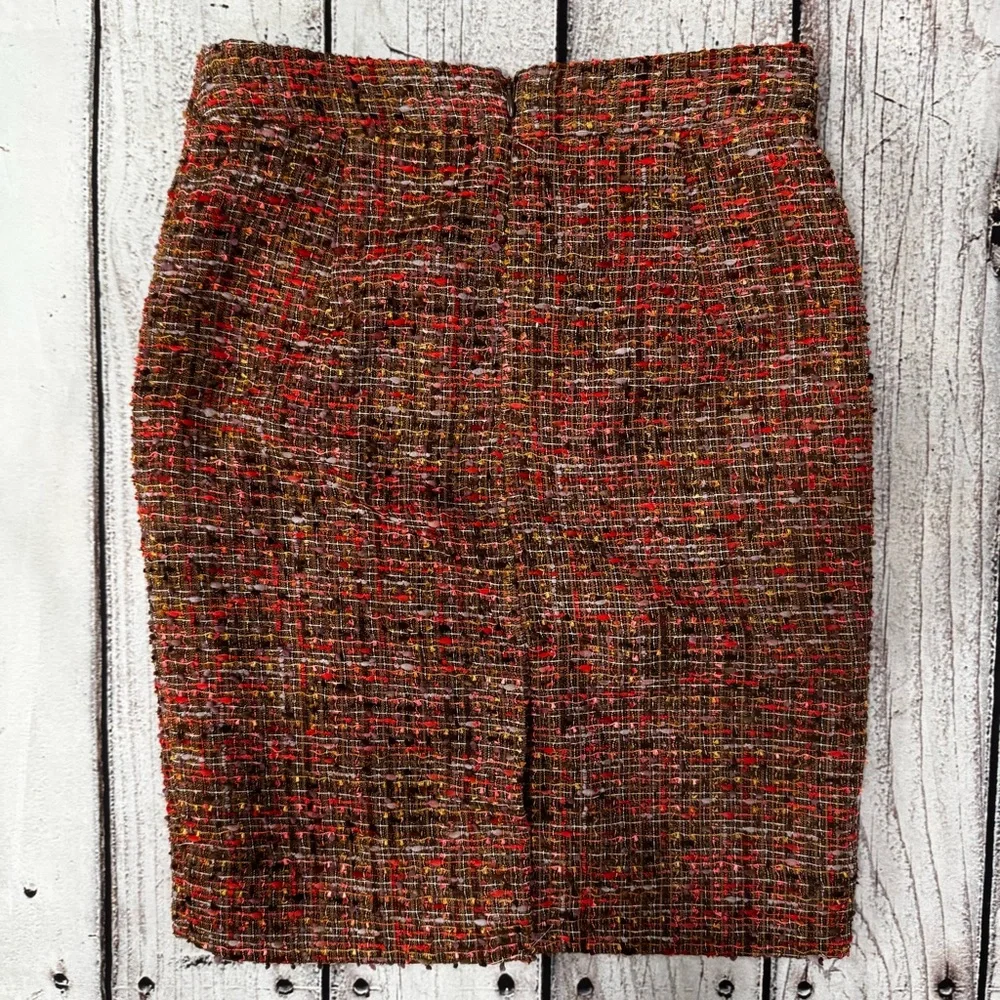 J.Crew Tweed Pencil Skirt Size 00 Brown Red Textured Career‎ Classic